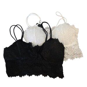 Women's Bralettes Set of 3 White Black and Nude